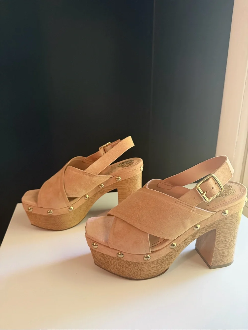 Vince Camuto Nude Beige Suede Platform Sandals